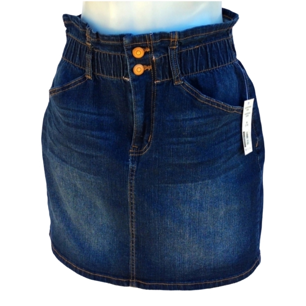 NOBO No Boundaries Mini Skirt Women M Blue Junior Paper Bag Waist Denim